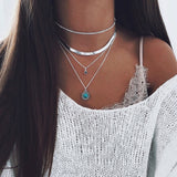 Tenande Bohemian Multi Layered Necklace for Women Vintage Portrait Coin Star Moon Pendant Necklace Geometric Collier Collares