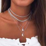 Tenande Bohemian Multi Layered Necklace for Women Vintage Portrait Coin Star Moon Pendant Necklace Geometric Collier Collares