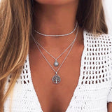 Tenande Bohemian Multi Layered Necklace for Women Vintage Portrait Coin Star Moon Pendant Necklace Geometric Collier Collares