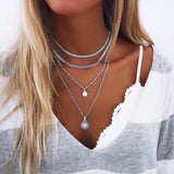 Tenande Bohemian Multi Layered Necklace for Women Vintage Portrait Coin Star Moon Pendant Necklace Geometric Collier Collares