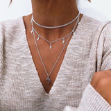 Tenande Bohemian Multi Layered Necklace for Women Vintage Portrait Coin Star Moon Pendant Necklace Geometric Collier Collares