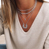 Tenande Bohemian Multi Layered Necklace for Women Vintage Portrait Coin Star Moon Pendant Necklace Geometric Collier Collares