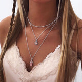 Tenande Bohemian Multi Layered Necklace for Women Vintage Portrait Coin Star Moon Pendant Necklace Geometric Collier Collares