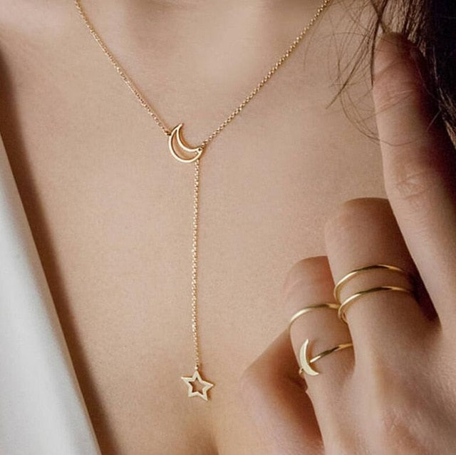Tenande Bohemian Multi Layered Necklace for Women Vintage Portrait Coin Star Moon Pendant Necklace Geometric Collier Collares