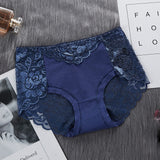 SANDL Women's Cotton Underwear Panties Sexy Lace Mid-Waist Hollow Female Briefs Hip Lift Underpants For Lady Plus Size Lingerie