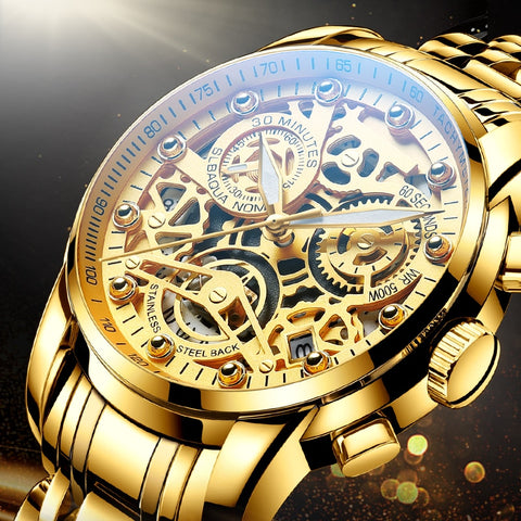 NEKTOM 2020 Men Watches Luxury Top Brand Gold Watch Stainless Steel Big Male Wristwatch  Yellow Quartz  Sports Watches for Man