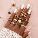 KSRA Boho Vintage Gold Star Knuckle Rings For Women BOHO Crystal Star Crescent Geometric Female Finger Rings Set Jewelry 2020