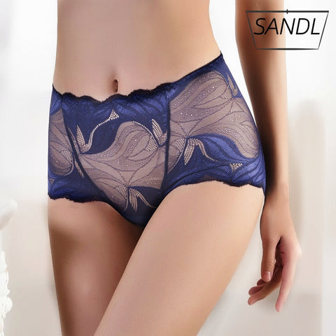 SANDL Sexy Women Underwear Cotton Mid-Waist Lace Briefs Ladies Translucent Underpants Fashion Flexible Mesh Lingerie Panties