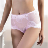 SANDL Sexy Women Underwear Cotton Mid-Waist Lace Briefs Ladies Translucent Underpants Fashion Flexible Mesh Lingerie Panties