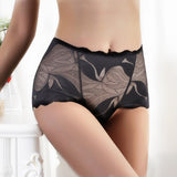 SANDL Sexy Women Underwear Cotton Mid-Waist Lace Briefs Ladies Translucent Underpants Fashion Flexible Mesh Lingerie Panties