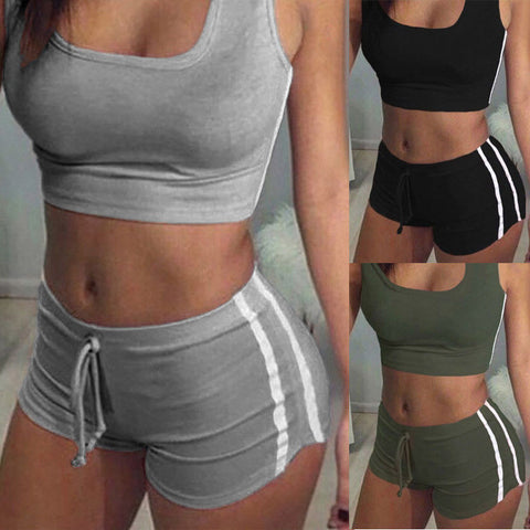 Sexy Women 2PCS Yoga Set Female Sleeveless Tank Top Bra Fitness Shorts Running  Gym Sports Clothes Suit