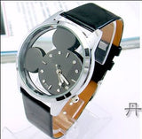 Fashion Cartoon Mickey Women Watch Men Transparent Hollow Quartz Watches Leather Strap Kid Wristwatch Girl Gift Relogio Feminino