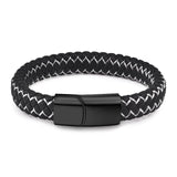 Jiayiqi Punk Men Jewelry Black/Brown Braided Leather Bracelet Stainless Steel Magnetic Clasp Fashion Bangles Gift 18.5/22/20.5cm