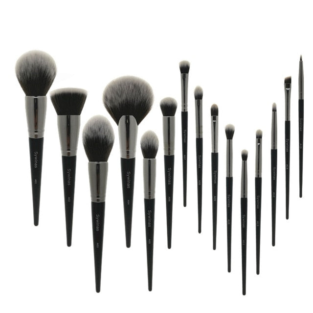 Sywinas Makeup Brush Set 15pcs High Quality Black Natural Synthetic Hair Nake Up Brush Tools Kit Professional Makeup Brushes