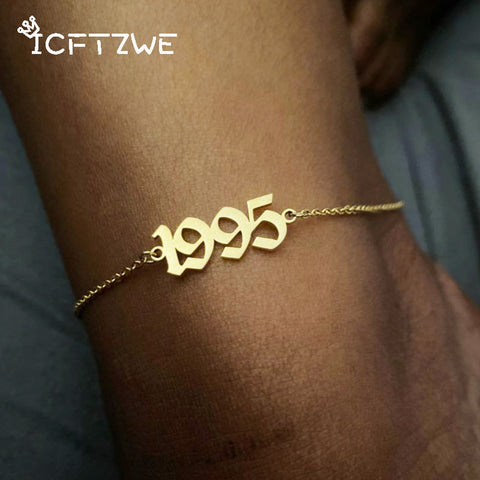 Stainless Steel Birth Year Anklets For Women Old English Year Number 1995 Gold Anklet Bracelet Foot Chain Halloween Jewelry Gift