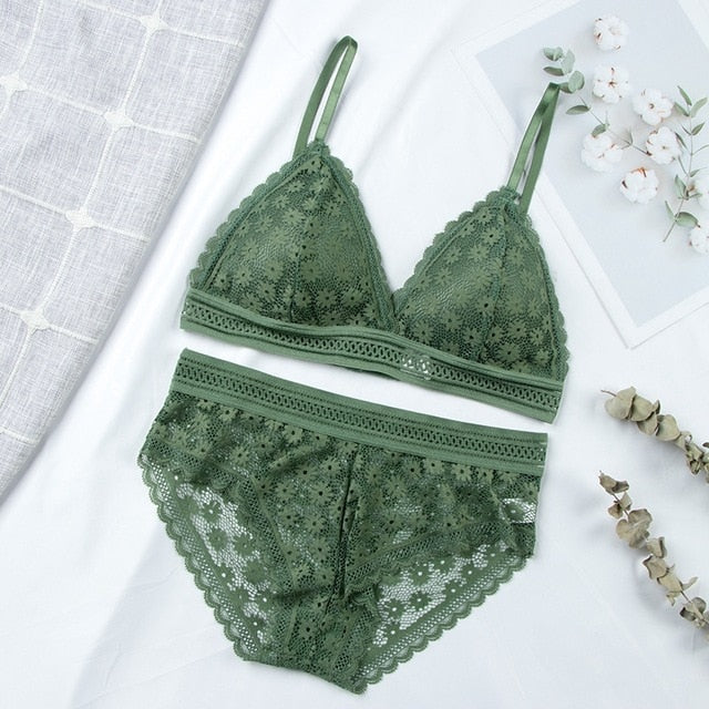Women Lace Bra Sets Seamless Underwear Backless Vest Sexy Panties Padded Ultrathin Bralette Female Lingerie Briefs Intimates