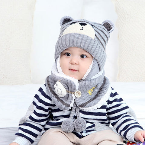 Kids Winter Hats Girls Boys Children Crochet Warm Caps Scarf Set Baby Bonnet Enfant Cartton Cute Hat Christmas Gifts