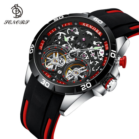 Senors Luxury Brand Men Automatic Watch Sport Wristwatch Double Tourbillon Skeleton 30m  Waterproof Clock Male Relogio Masculino