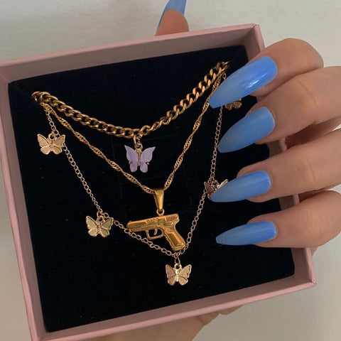 Bohemian Multilayer Necklaces For Women Men Gold Butterfly Portrait Coin Cross Crystal Chokers Necklace Sets Trendy New Jewelry