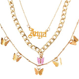 Bohemian Multilayer Necklaces For Women Men Gold Butterfly Portrait Coin Cross Crystal Chokers Necklace Sets Trendy New Jewelry