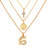 Bohemian Multilayer Necklaces For Women Men Gold Butterfly Portrait Coin Cross Crystal Chokers Necklace Sets Trendy New Jewelry