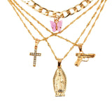 Bohemian Multilayer Necklaces For Women Men Gold Butterfly Portrait Coin Cross Crystal Chokers Necklace Sets Trendy New Jewelry