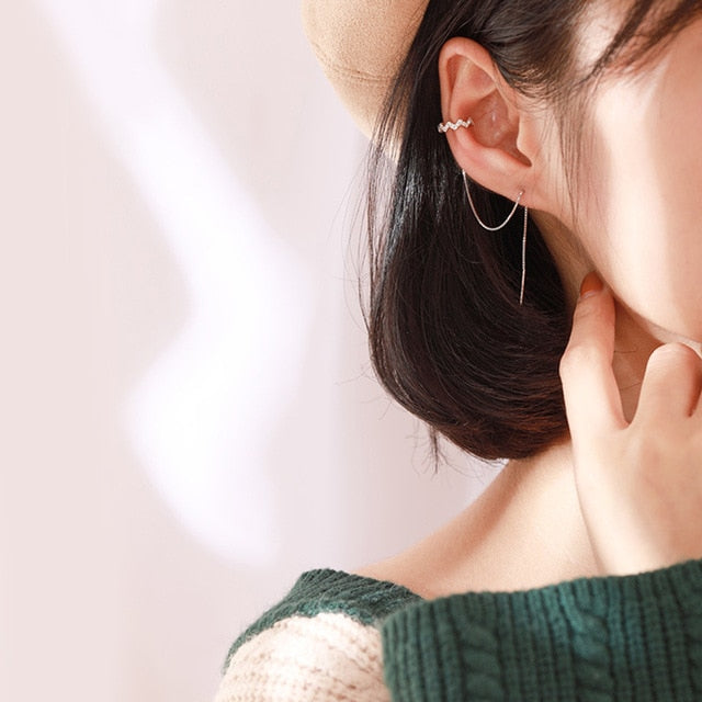 DW 1 PC Ear Clip Long Tassel Earrings for Women 2020 Zircon Ear Cuff Earring Ear Line Fashion Jewelry Gift