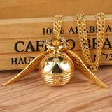 Luxury Golden Snitch Ball Sweater Pendant Quartz Pocket Watch Necklace Lovely Cute Fob Pocket Chain Clock for Boys Girls Kids