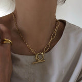 Peri'sBox Box Chain Toggle Clasp Gold Necklaces Mixed Linked Circle Necklaces for Women Minimalist Choker Necklace Hot Jewelry