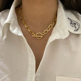 Punk Big Link Chain Necklace Choker for Women Steampunk Multi Layered Star Lock Pendant Necklace Statement Jewelry