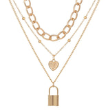 Punk Big Link Chain Necklace Choker for Women Steampunk Multi Layered Star Lock Pendant Necklace Statement Jewelry