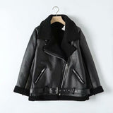 Tangada Women beige fur faux leather jacket coat with belt turn down collar Ladies 2019 Winter Thick Warm Oversized Coat 5B01