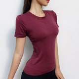 Peeli Letter Print Sport Shirts Solid Color Women Workout Top High Elastic Gym Yoga Top Running Breathable short sleeve T-Shirts