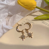 2020 new star moon earrings Korean version asymmetrical high sense earrings fashion earrings Prevent Allergy exquisite ear nail