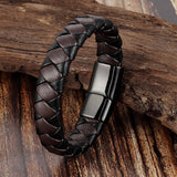 Trendy Men Jewelry Red Braided Leather Rope Bracelet Black Magnetic Buckle Bracelets Punk Men Wrist Band Pulsera Hombre