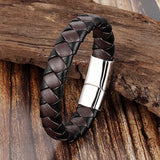Trendy Men Jewelry Red Braided Leather Rope Bracelet Black Magnetic Buckle Bracelets Punk Men Wrist Band Pulsera Hombre