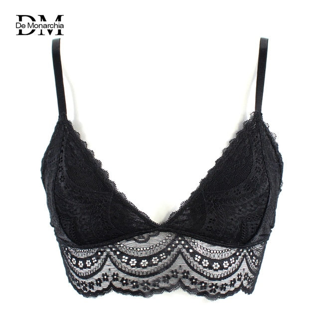 Ladies Bra Lace Bralette Top Sexy Halter Lingerie Underwear Intimate Bra 3/4 Cups Crop Top Unlined Soft Bras Translucent