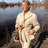 Simplee Long straight winter coat with rhombus pattern Casual sashes women parkas Deep pockets tailored collar stylish outerwear