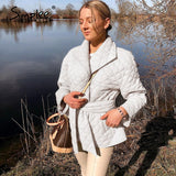 Simplee Long straight winter coat with rhombus pattern Casual sashes women parkas Deep pockets tailored collar stylish outerwear