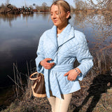 Simplee Long straight winter coat with rhombus pattern Casual sashes women parkas Deep pockets tailored collar stylish outerwear