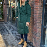 Simplee casual light blue autumn winter women long parkas Warm hooded long sleeve female jacket High street Down Jackets 2020