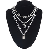 Layered Chain Necklace Neck Chains Lock Pendant  Jewelry For Women Punk Choker Padlock Goth Jewelry Grunge Aesthetic Accessories