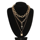 Layered Chain Necklace Neck Chains Lock Pendant  Jewelry For Women Punk Choker Padlock Goth Jewelry Grunge Aesthetic Accessories