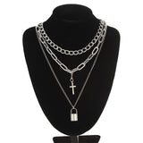 Layered Chain Necklace Neck Chains Lock Pendant  Jewelry For Women Punk Choker Padlock Goth Jewelry Grunge Aesthetic Accessories