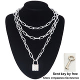 Layered Chain Necklace Neck Chains Lock Pendant  Jewelry For Women Punk Choker Padlock Goth Jewelry Grunge Aesthetic Accessories