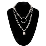 Layered Chain Necklace Neck Chains Lock Pendant  Jewelry For Women Punk Choker Padlock Goth Jewelry Grunge Aesthetic Accessories