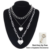 Layered Chain Necklace Neck Chains Lock Pendant  Jewelry For Women Punk Choker Padlock Goth Jewelry Grunge Aesthetic Accessories