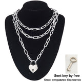 Layered Chain Necklace Neck Chains Lock Pendant  Jewelry For Women Punk Choker Padlock Goth Jewelry Grunge Aesthetic Accessories