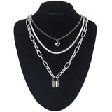 Layered Chain Necklace Neck Chains Lock Pendant  Jewelry For Women Punk Choker Padlock Goth Jewelry Grunge Aesthetic Accessories