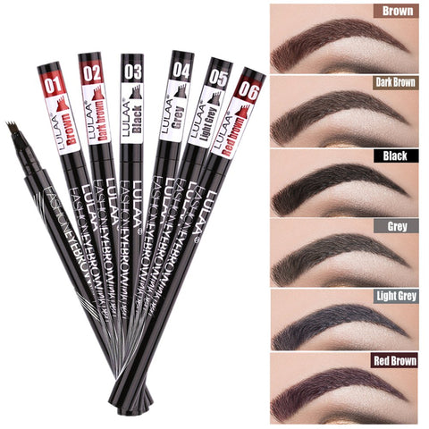 LULAA Makeup Waterproof Eyebrow Pen 4 Head Eye Brow Tint 6Color Long Lasting Natural Brown Black Grey Eyebrow Pencil Make Up Ink